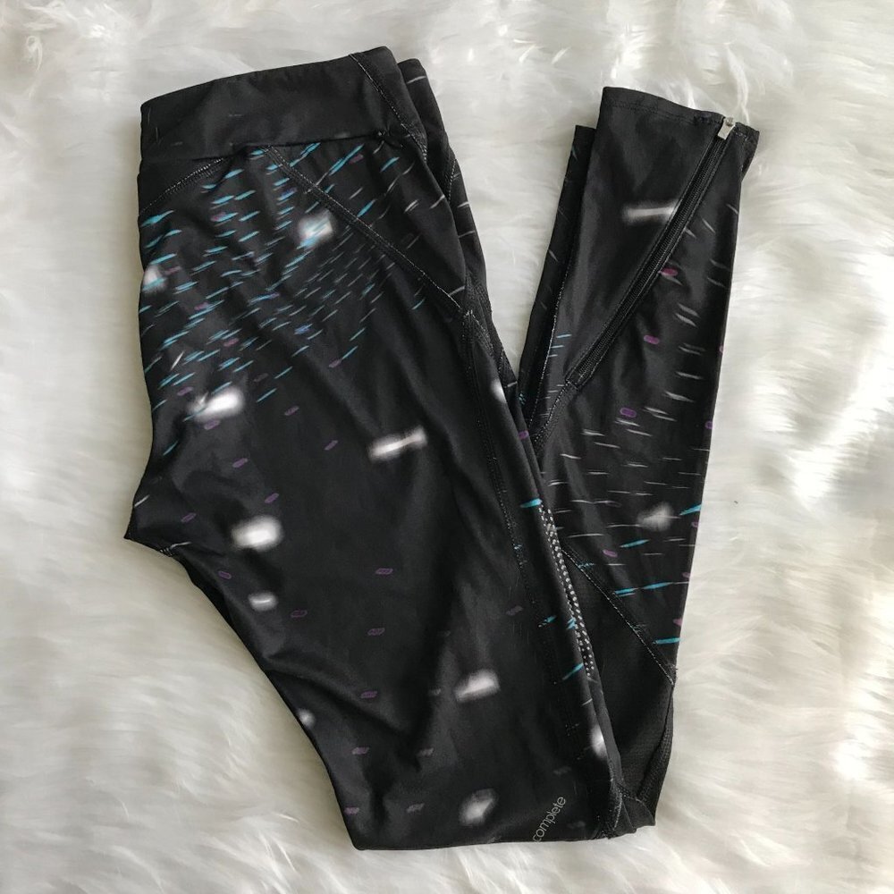 Puma Athletic Leggings Black with‎ Print Complete Tights with Zipper Ankles - XS